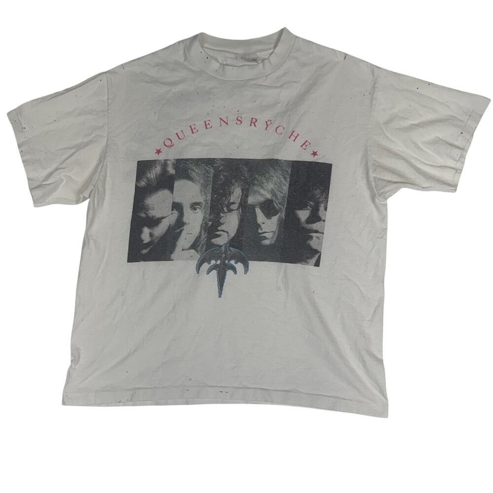 VNTG 1991 Queensryche Building Empires World Tour T-Shirt Thrashed Grunge Metal